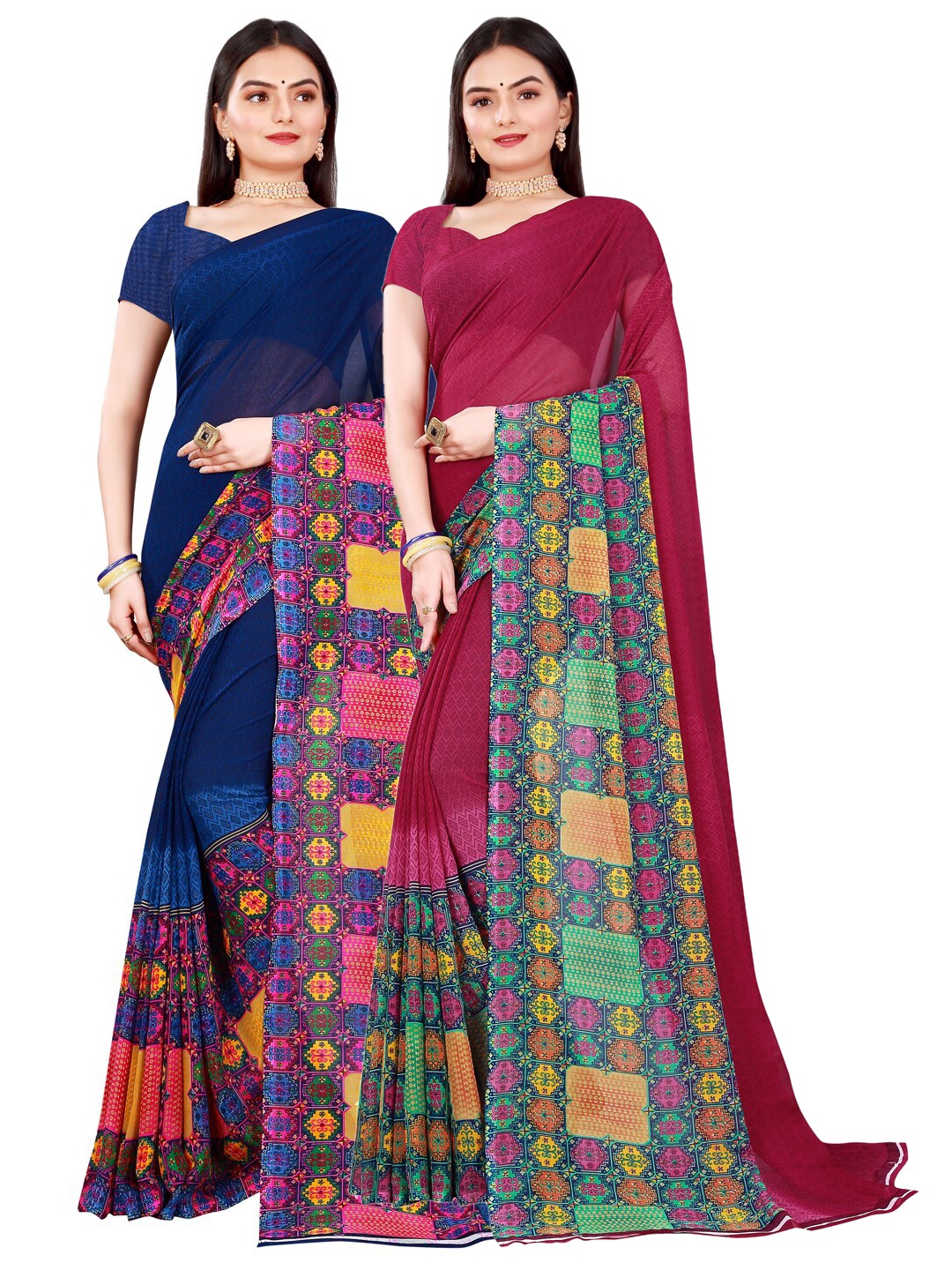 

SAADHVI Maroon & Navy Blue Pure Georgette Saree