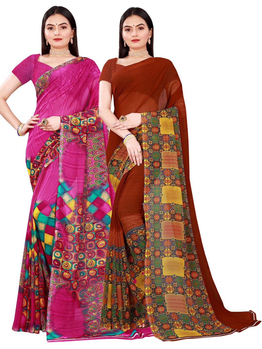 

SAADHVI Magenta & Brown Pure Georgette Saree