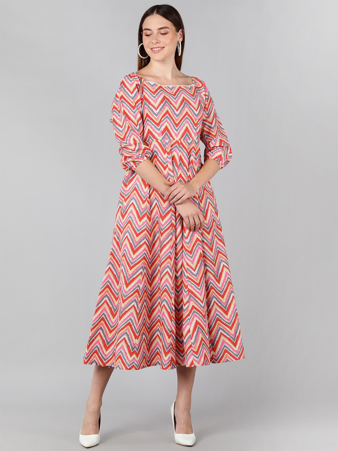 

ZNX Clothing Women Multicolor Printed Fit and Flared Dress, Multi