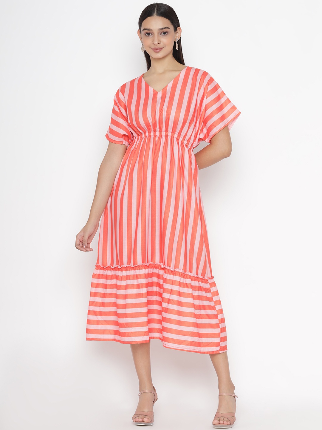 

SEW YOU SOON Orange Striped Midi Dress