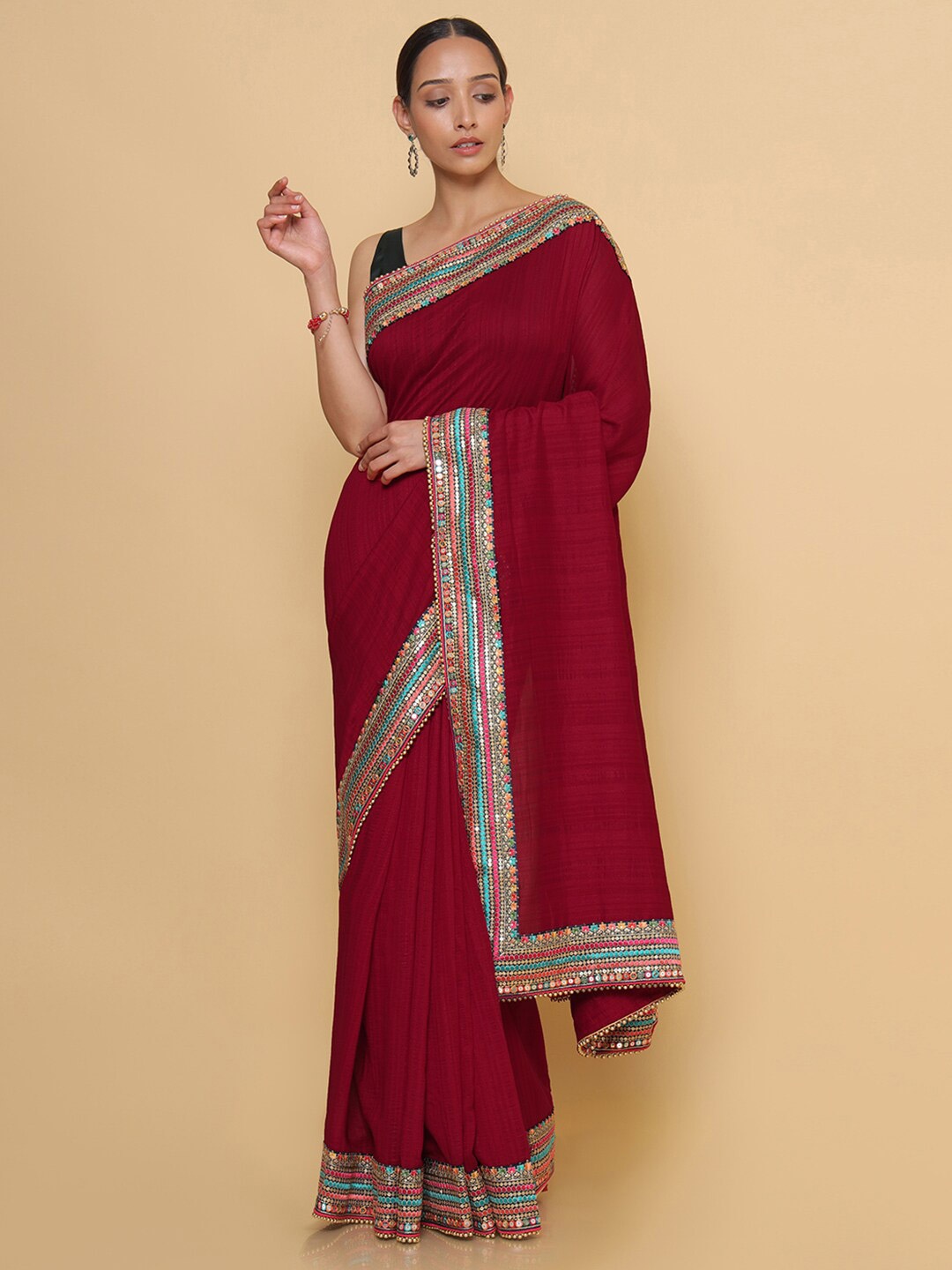 

Soch Maroon Sequinned Silk Blend Party Saree