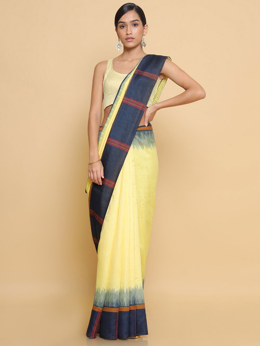 

Soch Yellow & Blue Art Silk Fusion Saree