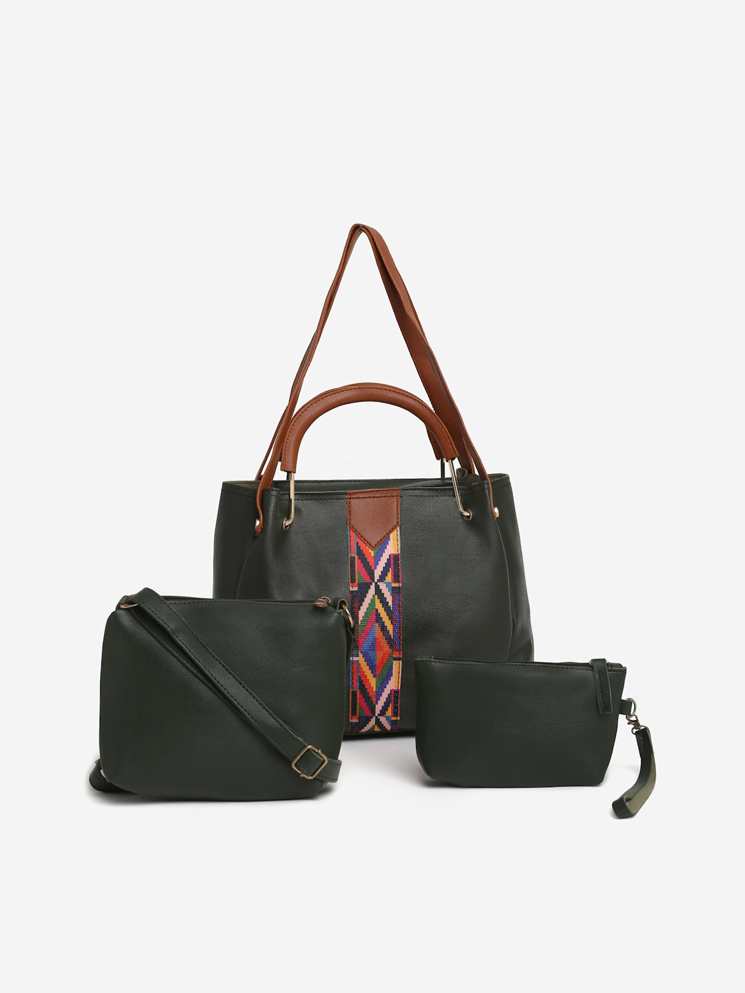 

The Mini NEEDLE Green Pack Of 3 PU Shopper Handheld Bag