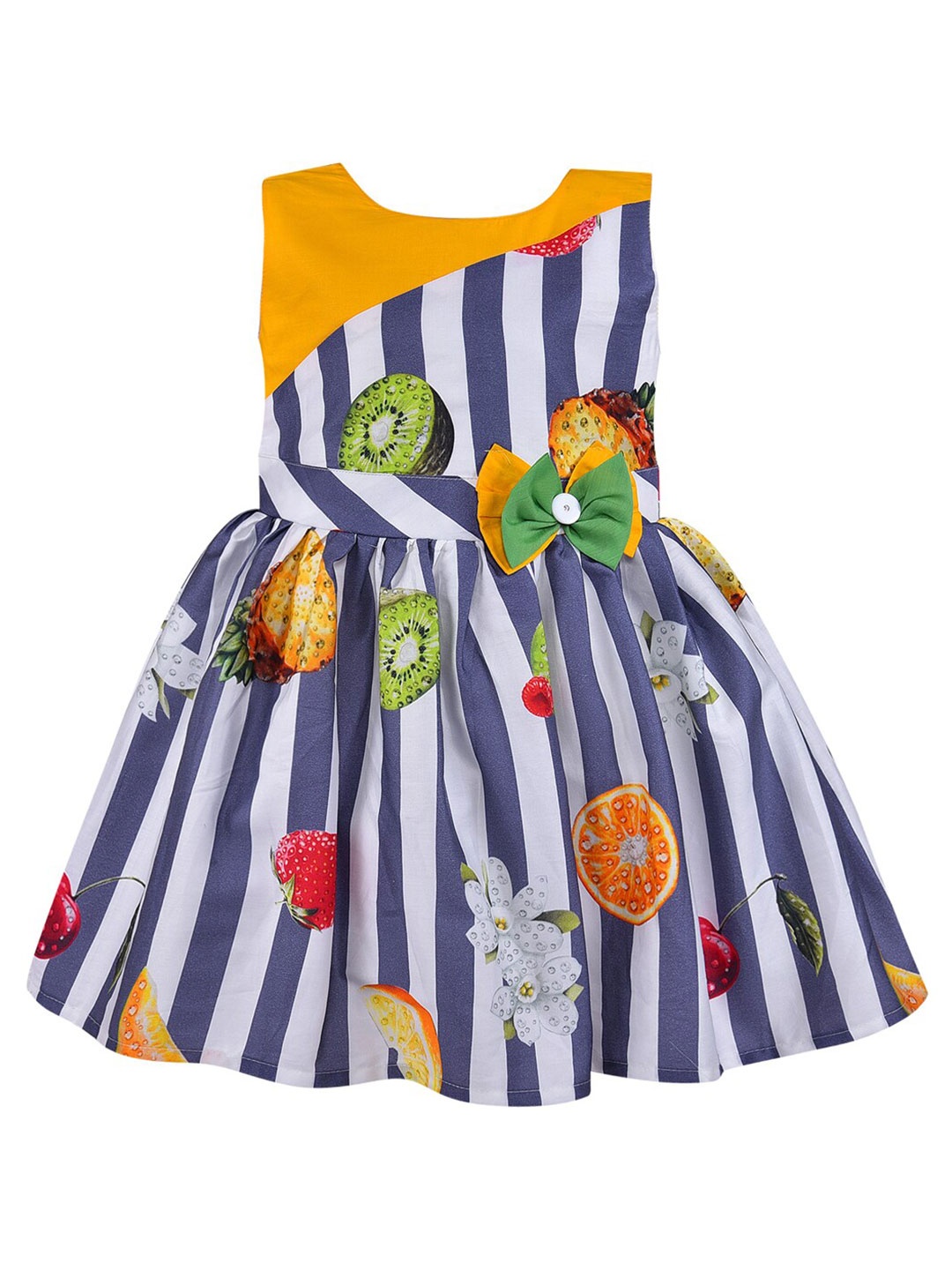 

Wish Karo Girls Blue & White Striped Cotton Fit & Flare Dress