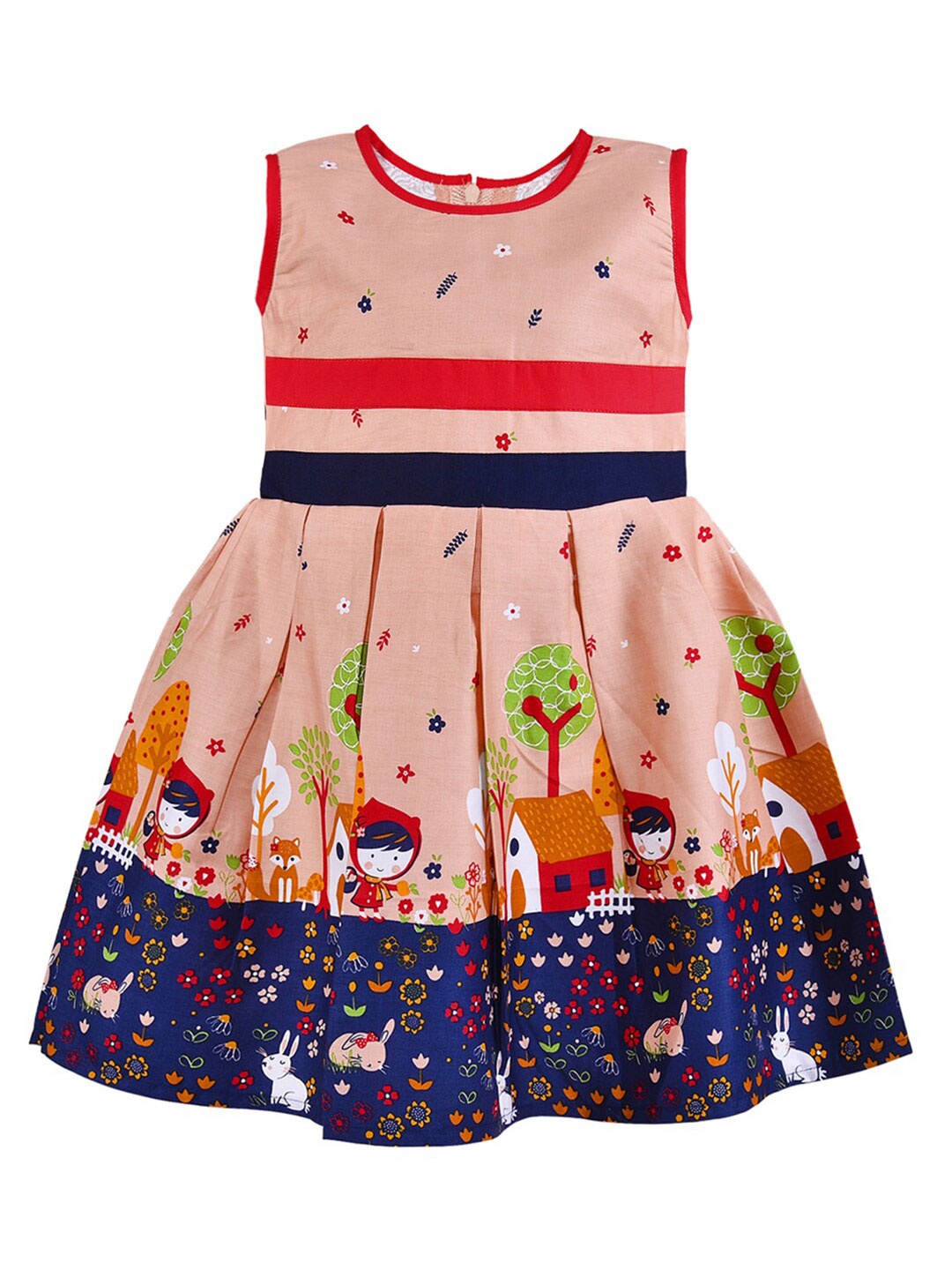 

Wish Karo Peach-Coloured & Navy Blue Fit & Flare Dress