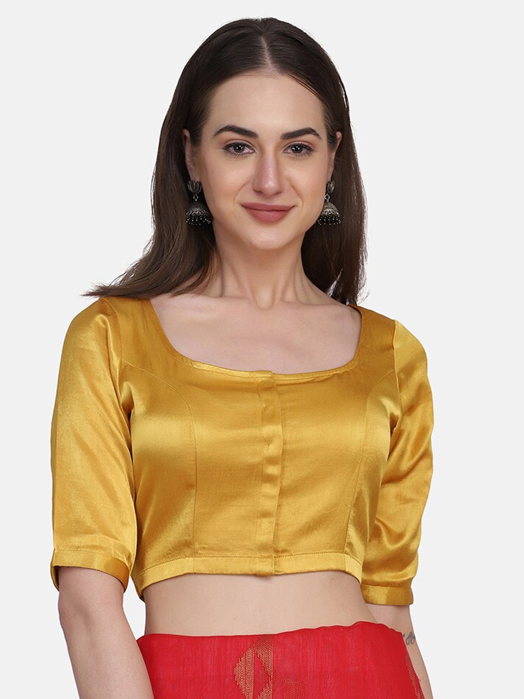

THE WEAVE TRAVELLER Women Mustard Solid Square-Neck Saree Blouse