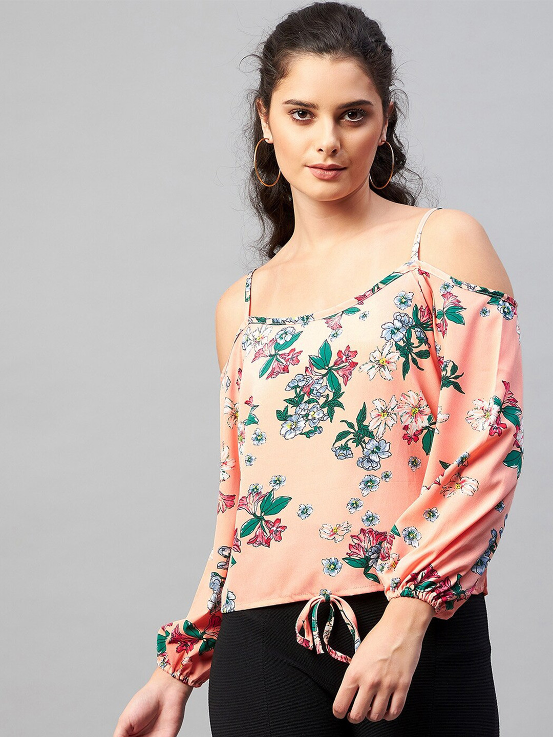 

CHIMPAAANZEE Women Peach-Coloured Floral Printed Top