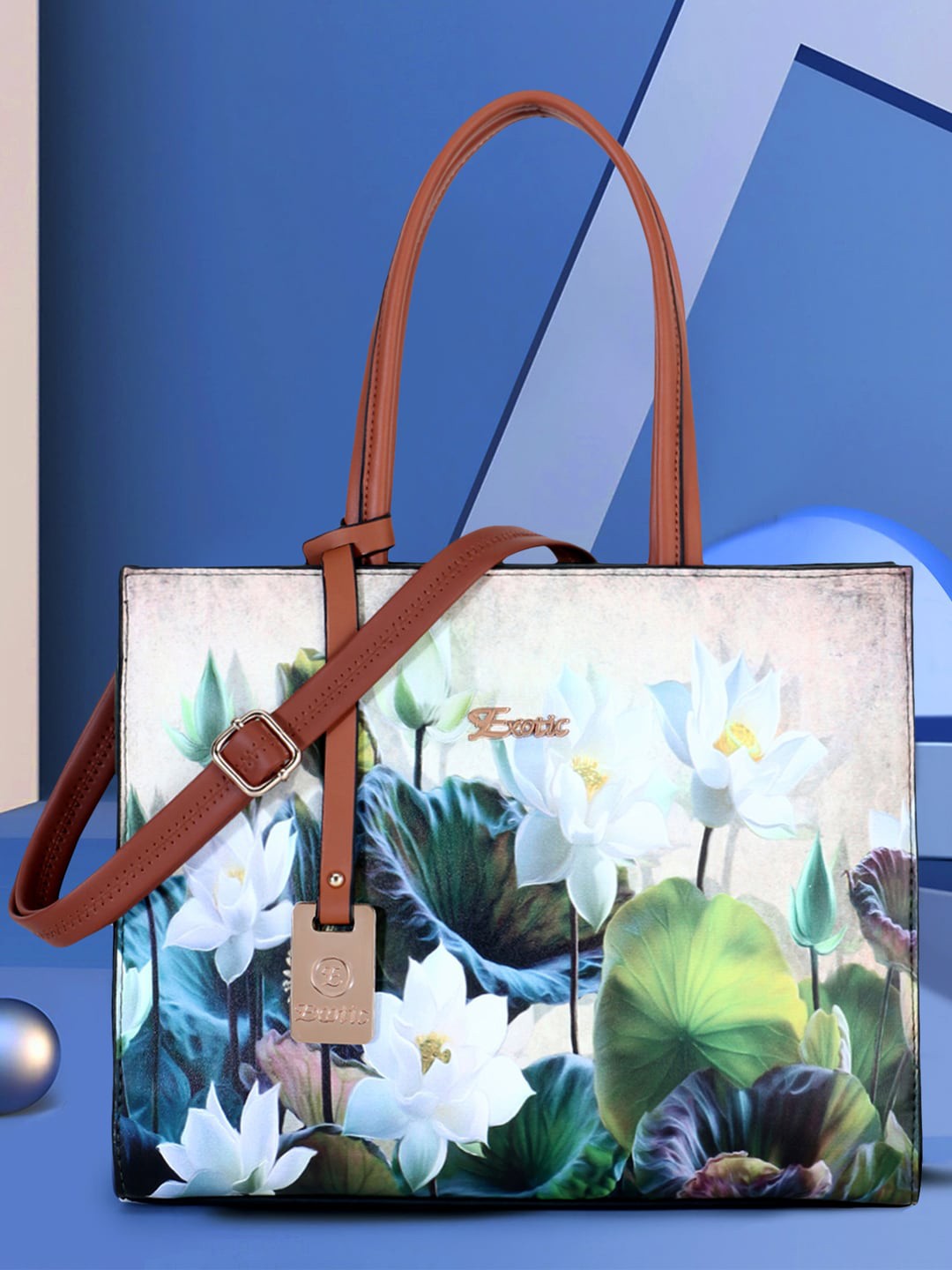 

Exotic Green Floral Printed PU Shopper Tote Bag with Tasselled