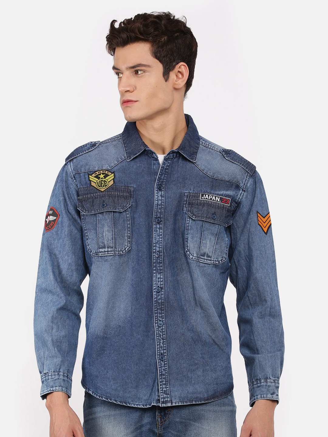 

VOXATI Men Blue Standard Faded Casual Shirt