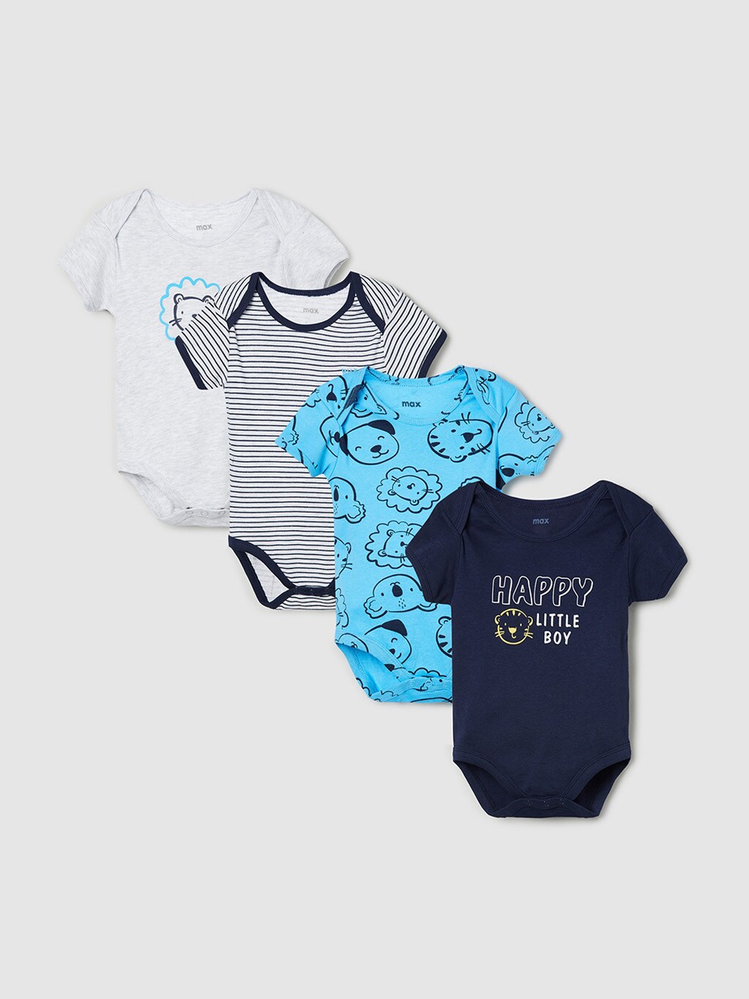 

max Boys Pack of 4 Printed Anti-Bacterial Bodysuit, Multi