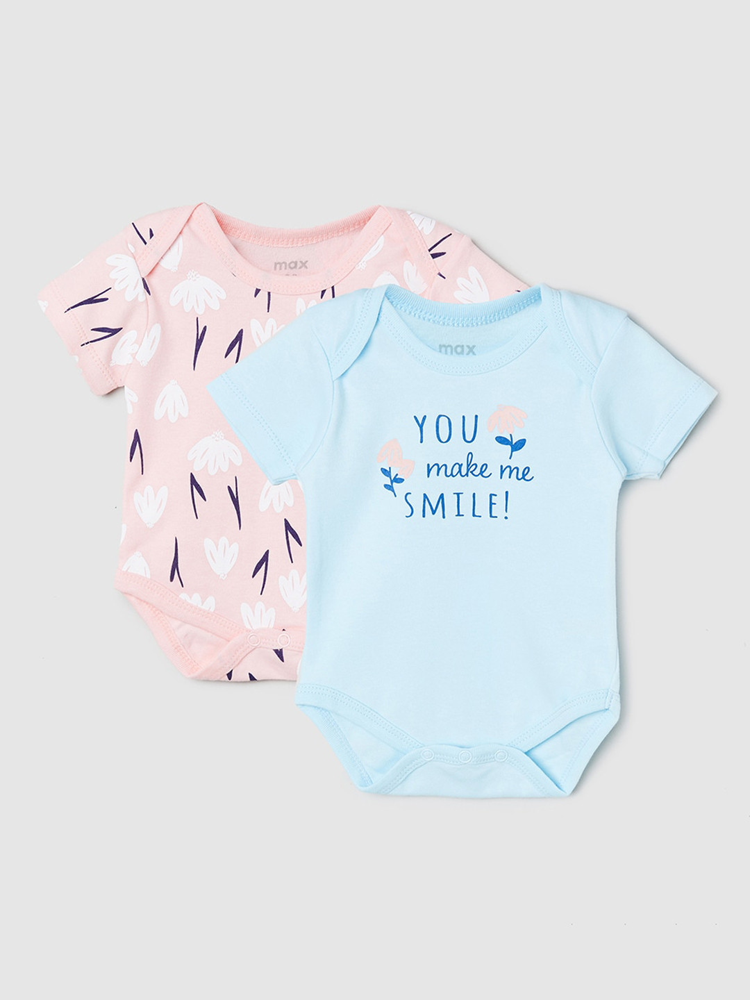 

max Infant Girls Pack of 2 Peach Coloured & Blue Printed Cotton Bodysuit