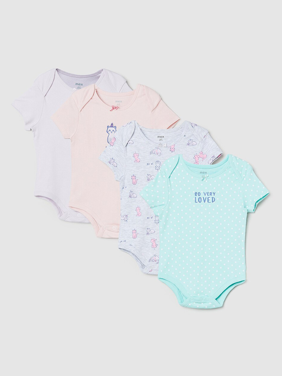 

max Girls Pack of 4 Printed Anti-Bacterial Bodysuit, Multi