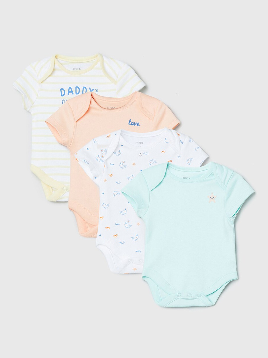 

max Infant Girls Pack Of 4 Cotton Bodysuit, Multi