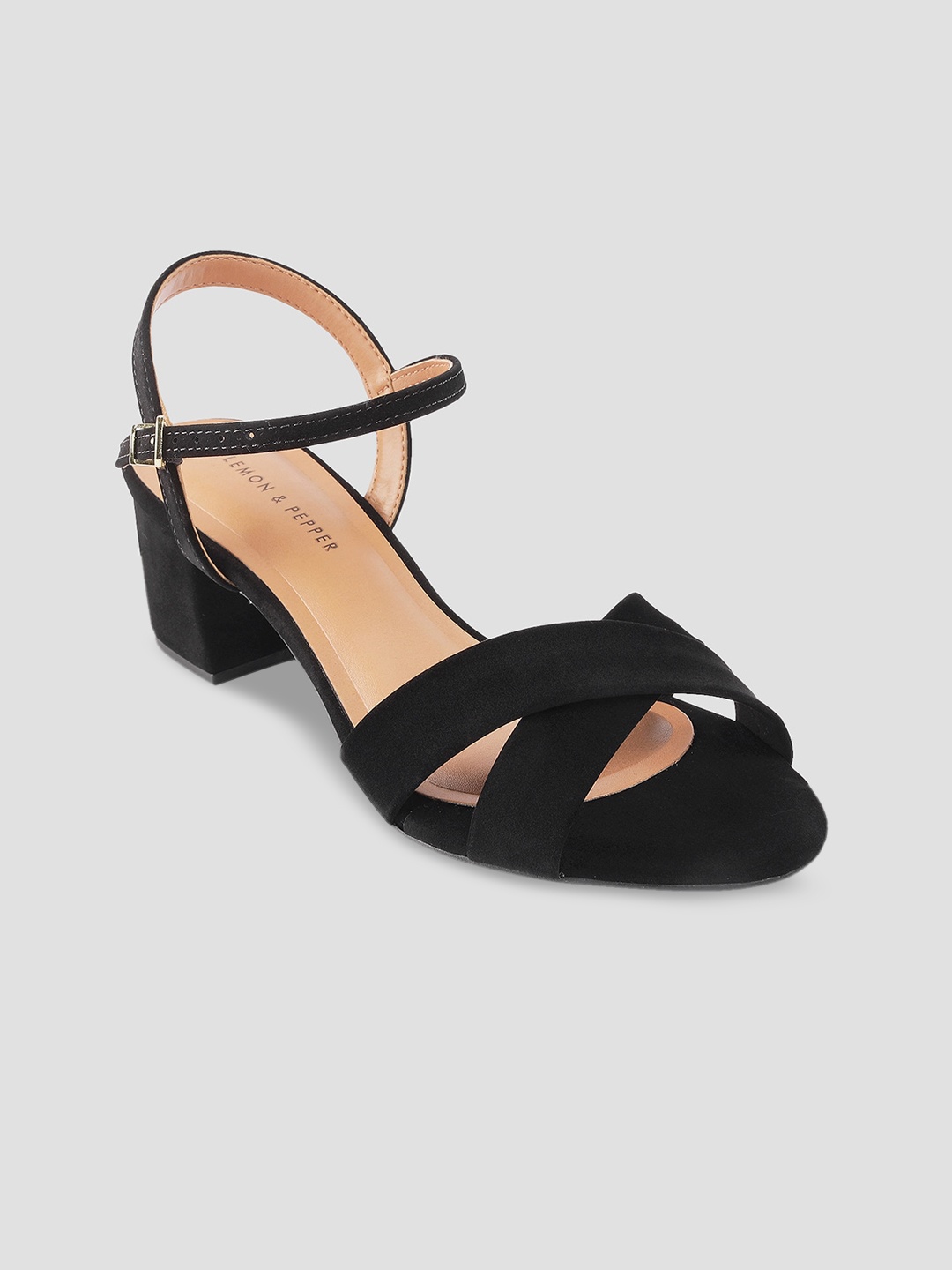 

LEMON & PEPPER Black PU Block Heels