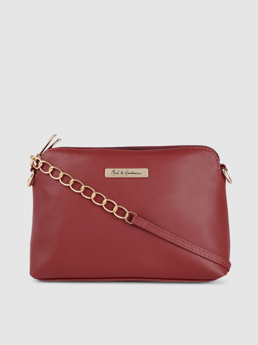 

Mast & Harbour Women Solid Structured Sling Bag, Maroon