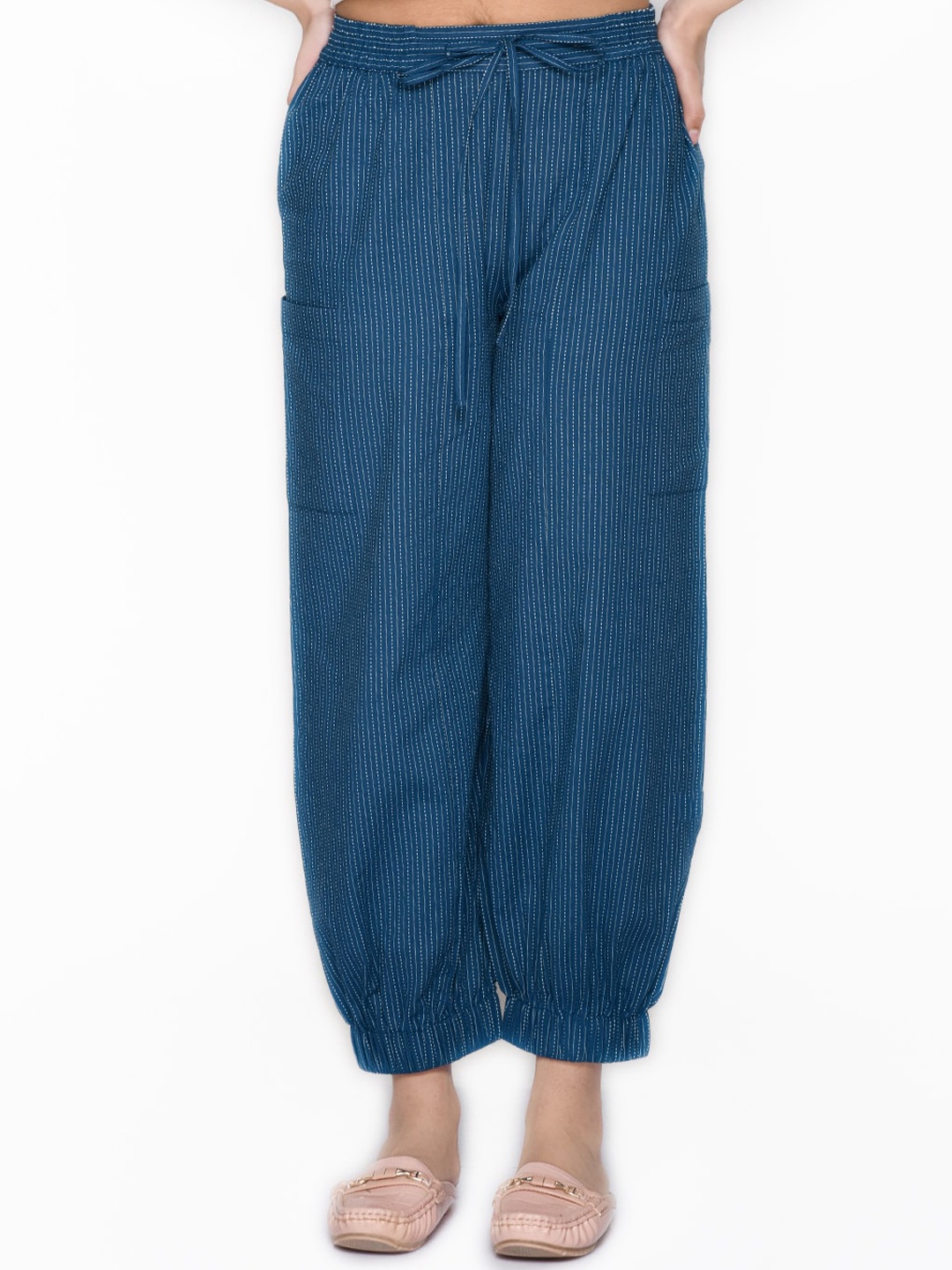 

SAKA DESIGNS Girls Blue Striped Cotton Lounge Pants