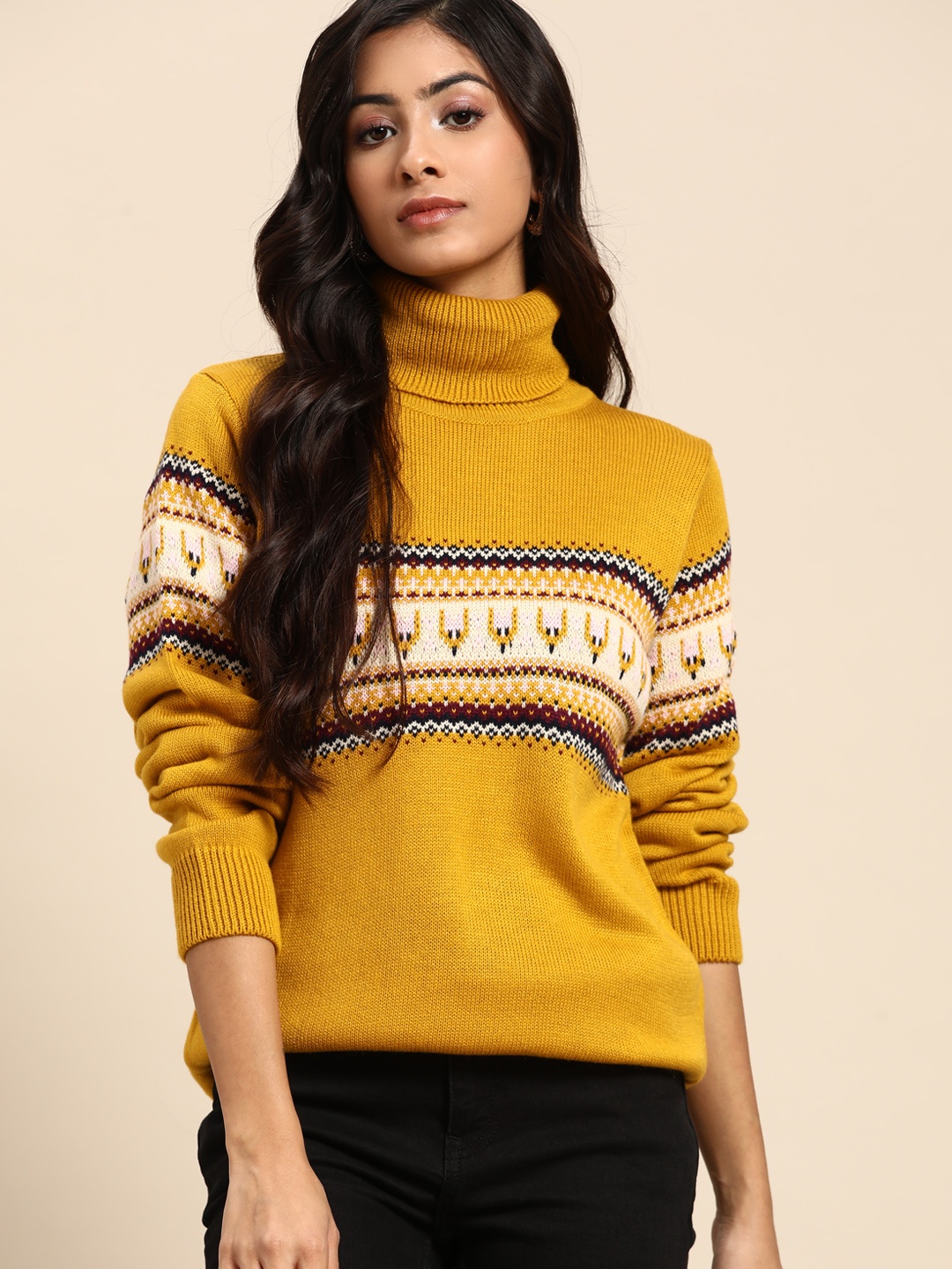 

all about you Women Mustard Fair Isle Pullover