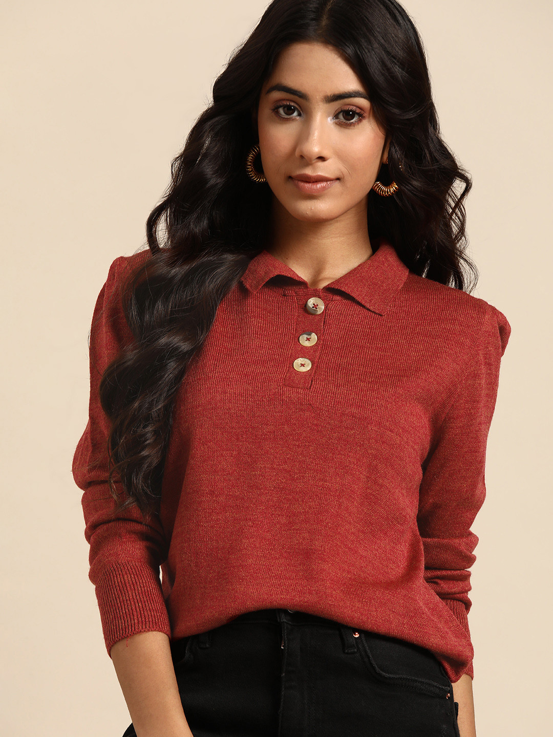 

all about you Women Shirt Collar Pullover, Red