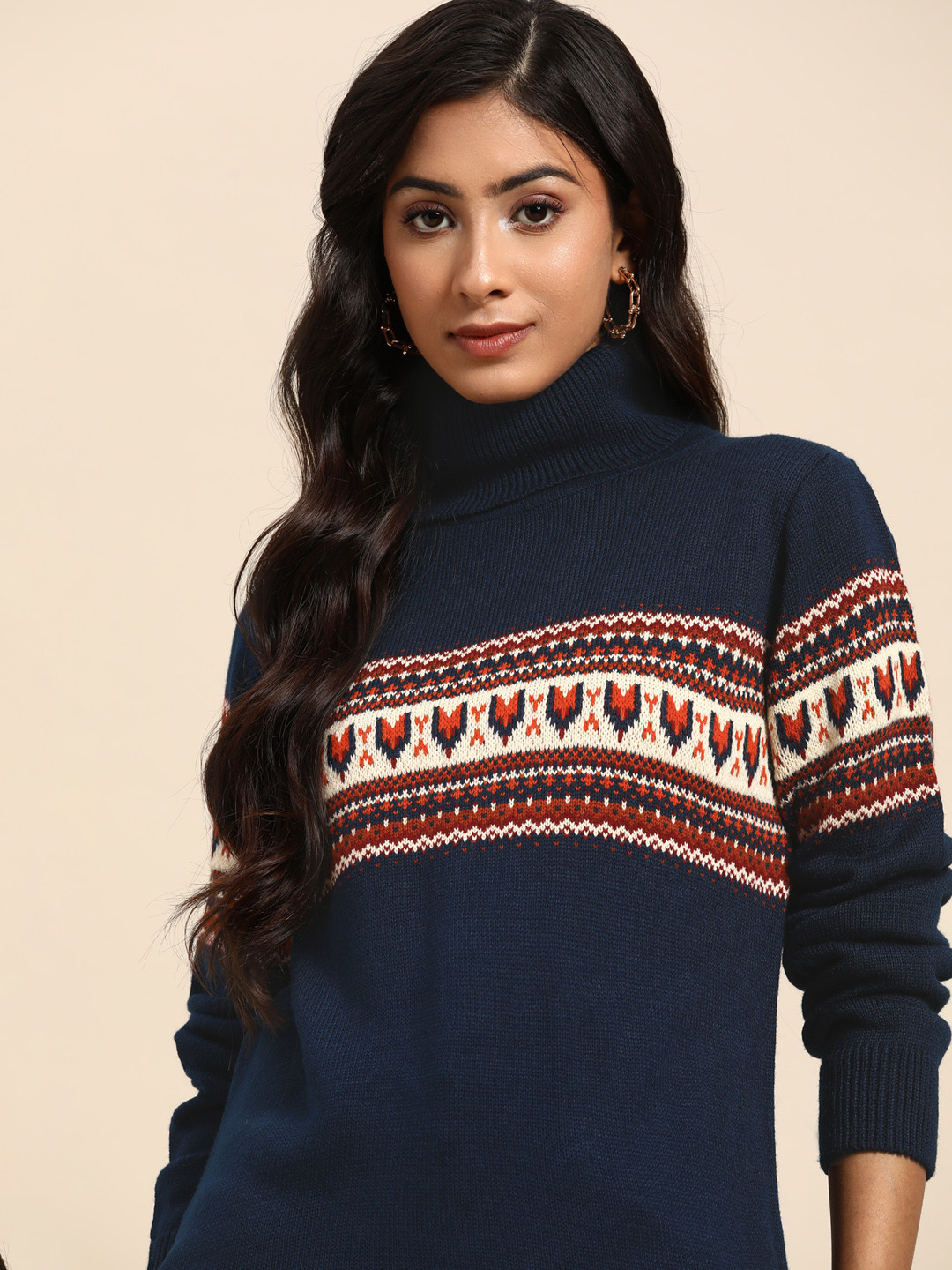 

all about you Women Navy Blue Fair Isle Pullover