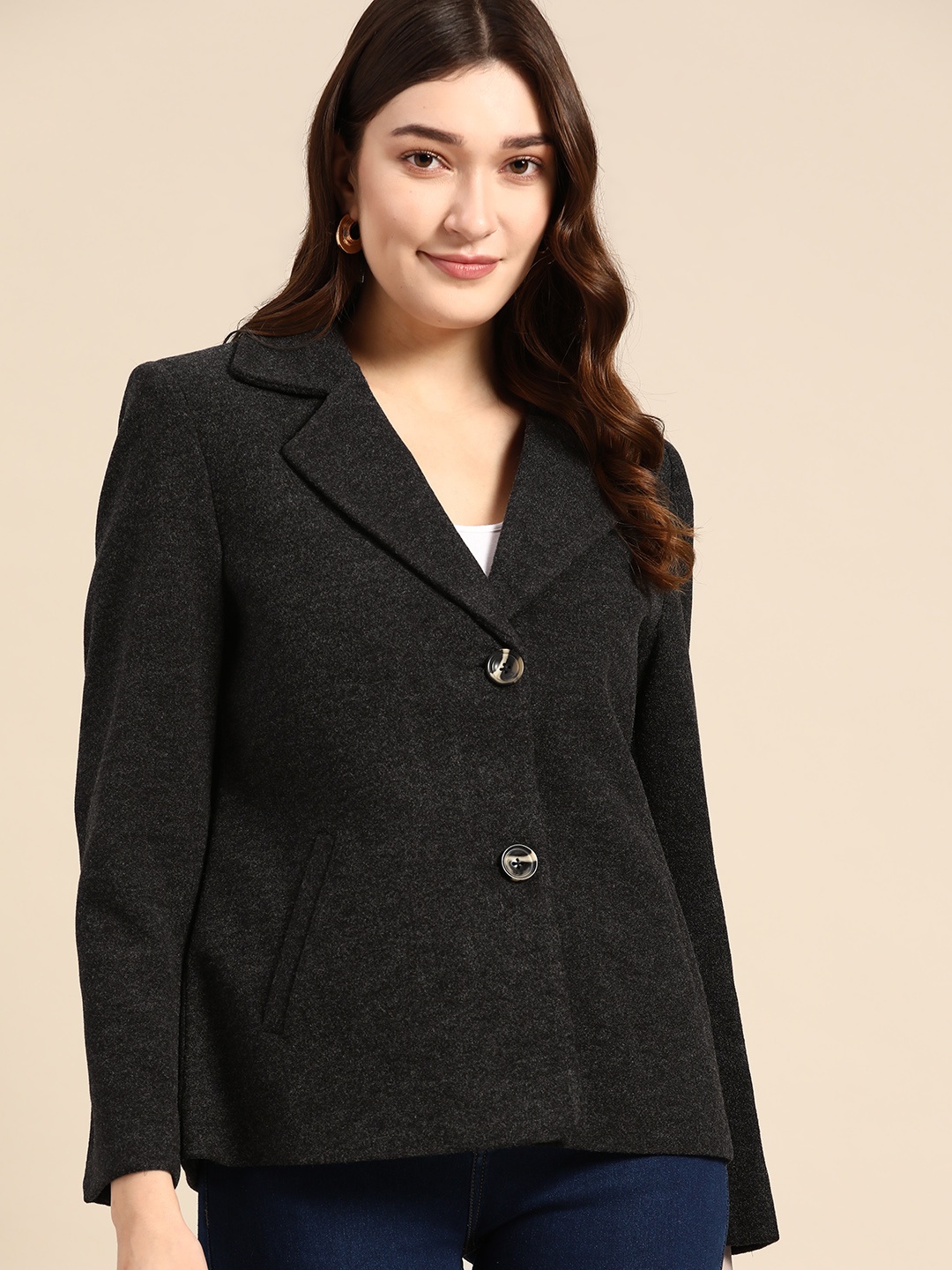 

all about you Single-Breasted Regular Fit Blazer, Charcoal