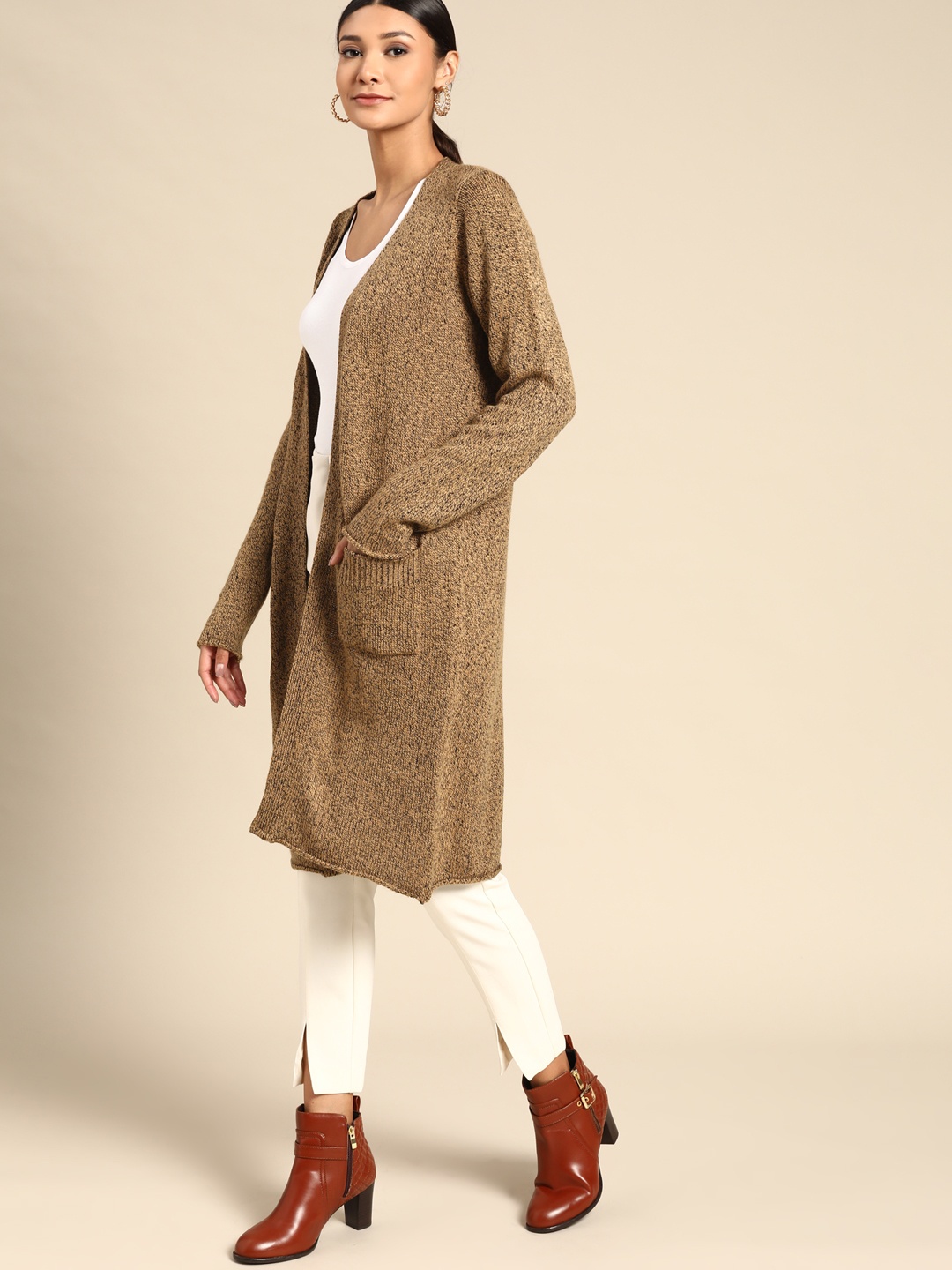 

all about you Women Beige Longline Open-Front Shrug