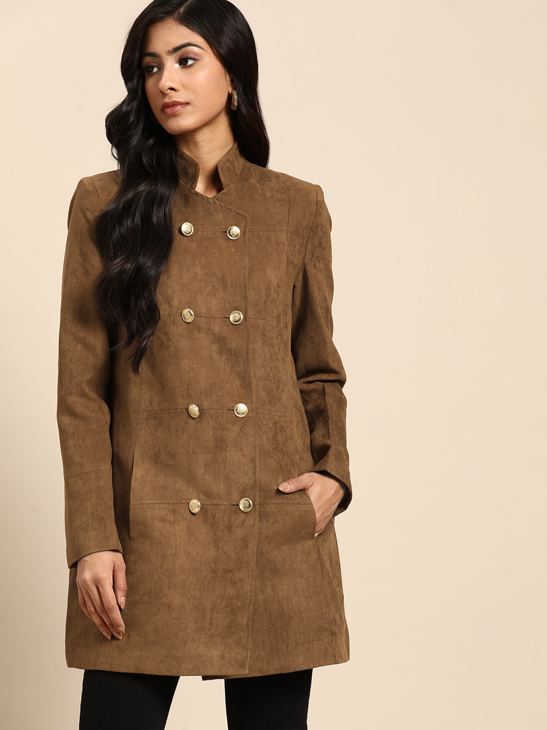 

all about you Women Brown Solid Pea Coat