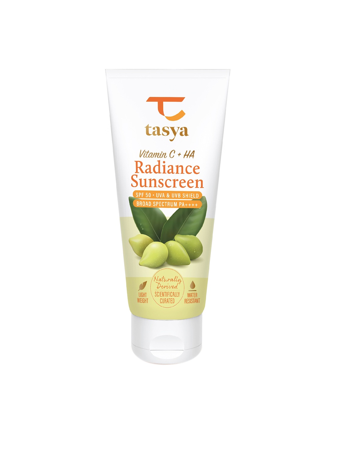 

Tasya SPF 50 UVA & UVB Shield Radiance Sunscreen with Vitamin C + HA - 60 ml, White