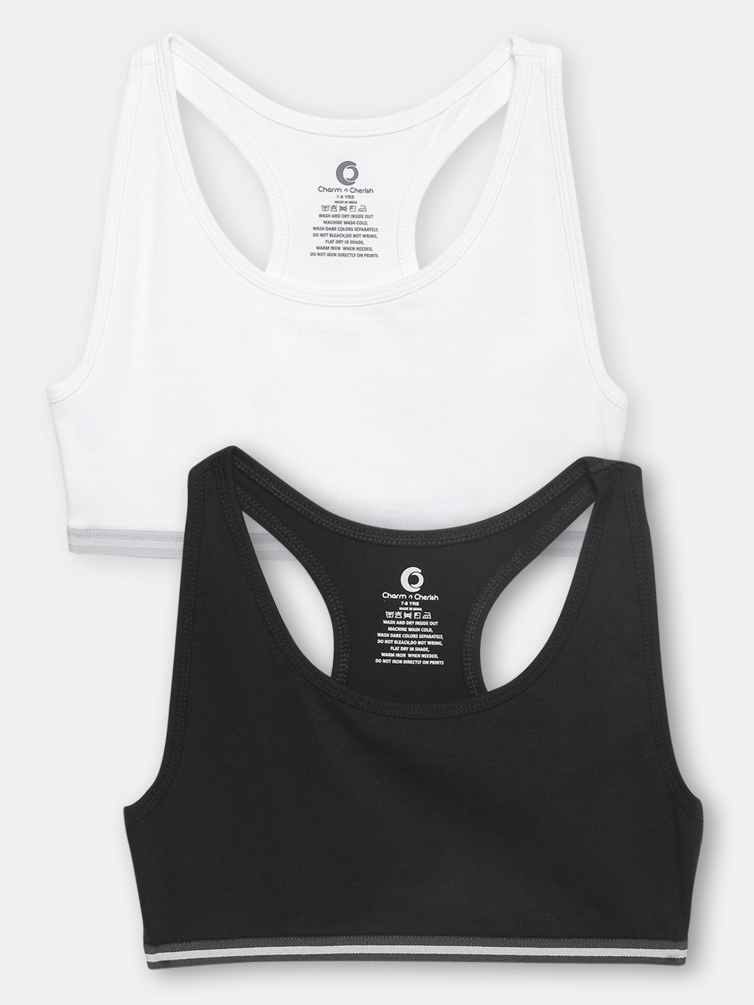

Charm n Cherish Girls Pack Of 2 White & Black Non Padded Bra
