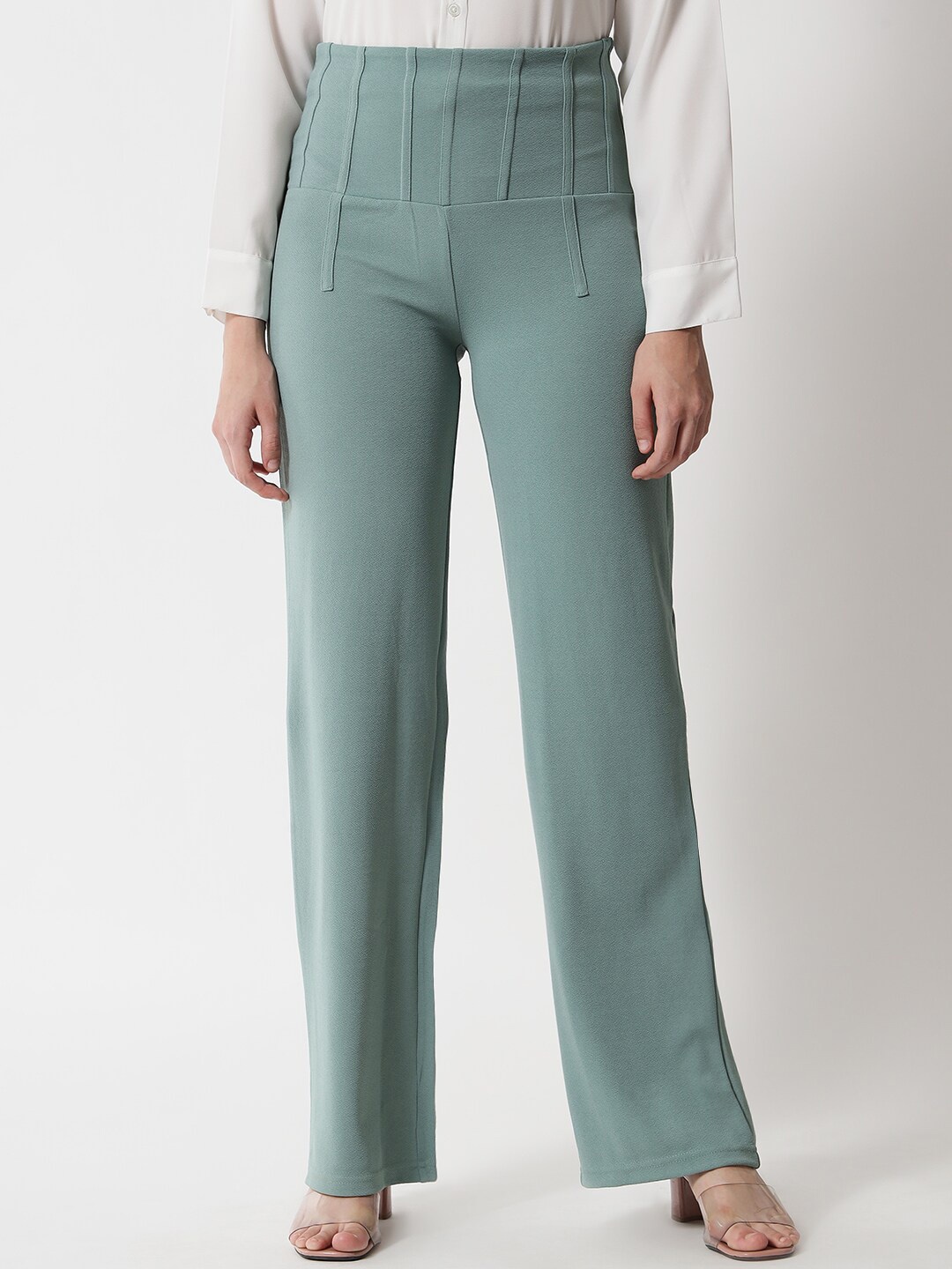

Kotty Women Green Relaxed Straight Fit High-Rise Easy Wash Pleated Trousers