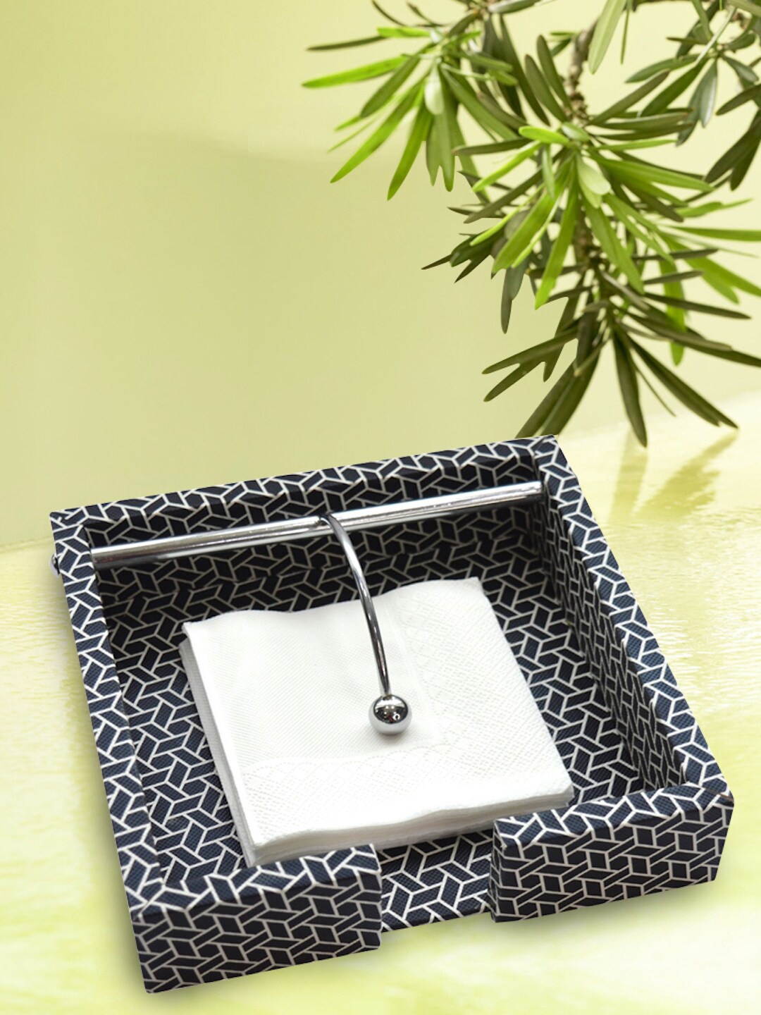 

Tranquil square Black & White Printed Wooden Napkin Holder