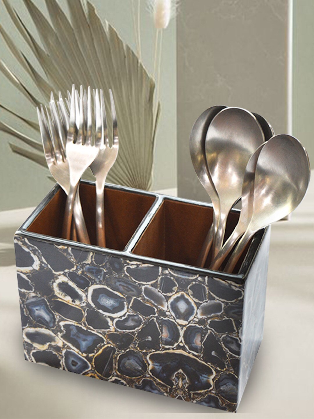 

Tranquil square Blue & White Textured Cutlery Stand