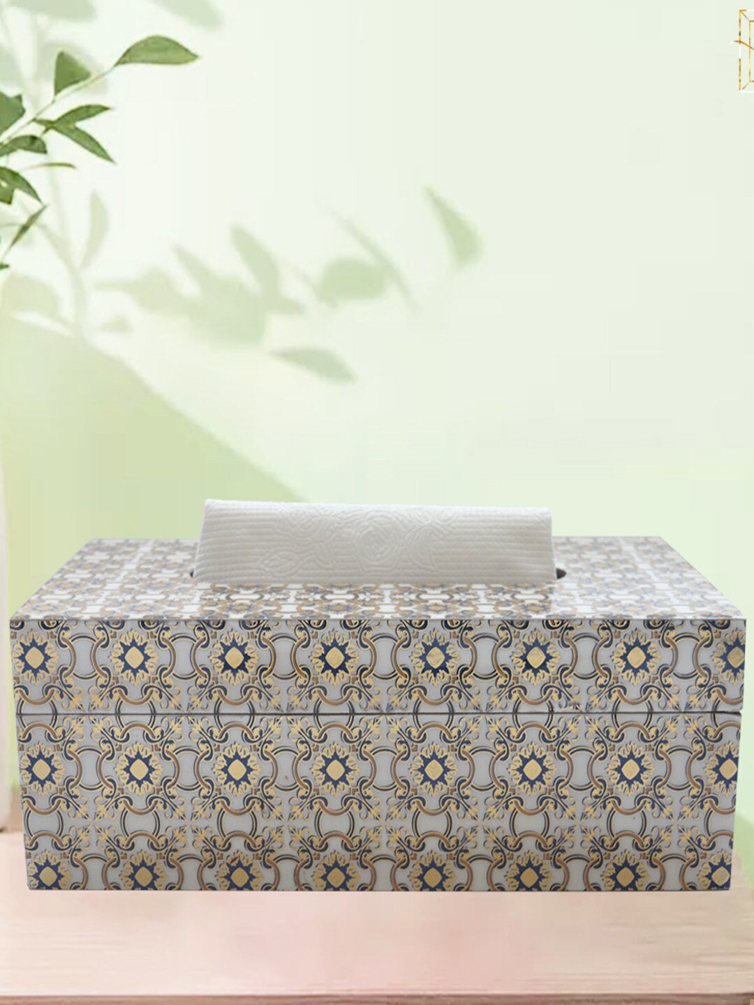 

Tranquil square White Printed Wooden Tissue Paper Box