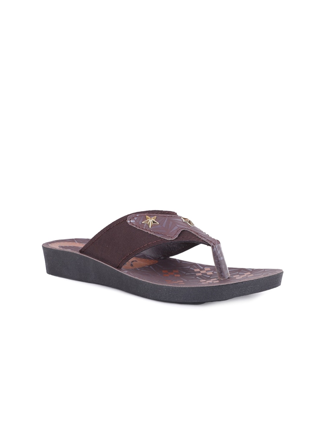 

FABBMATE Women Brown Embellished T-Strap Flats