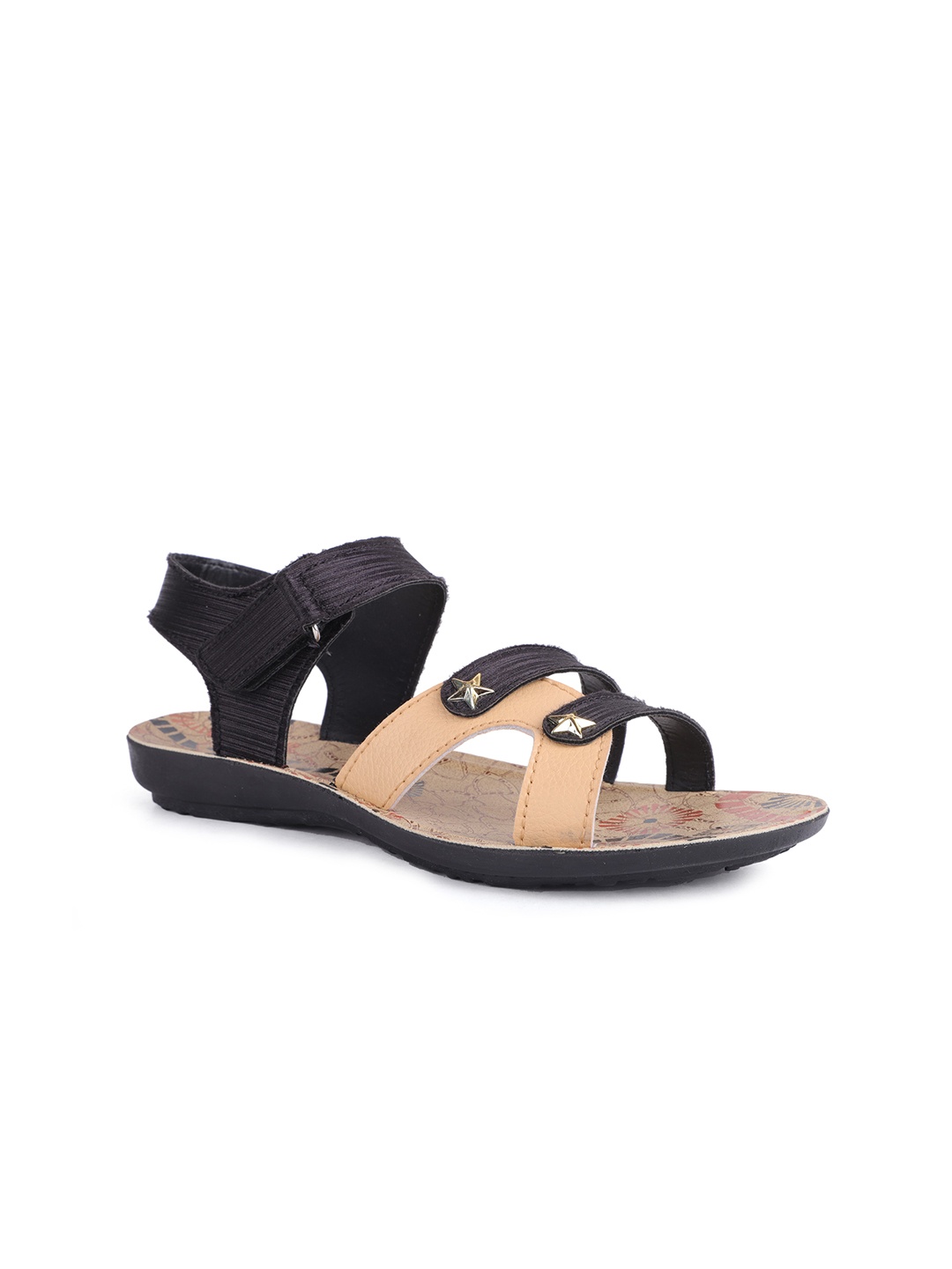 

FABBMATE Women Black Printed Open Toe Flats