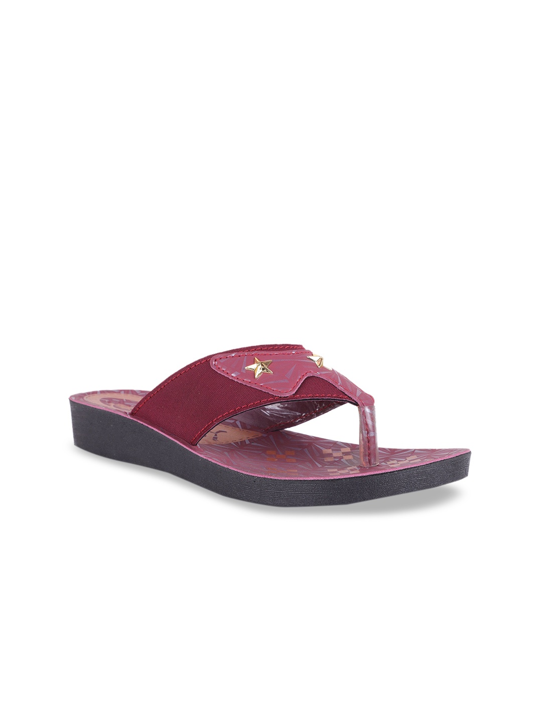 

FABBMATE Women Maroon Printed T-Strap Flats