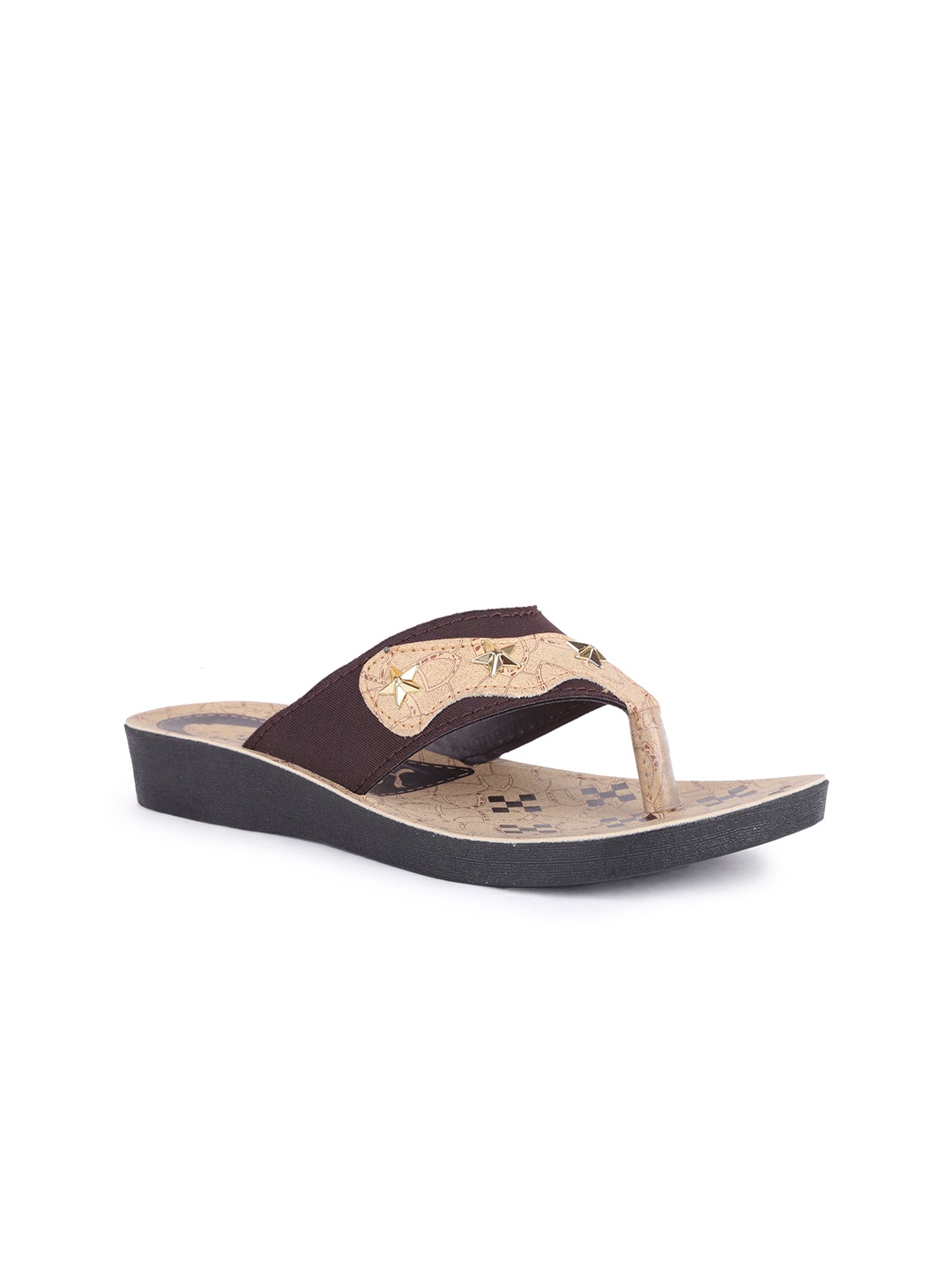 

FABBMATE Women Brown Colourblocked T-Strap Flats