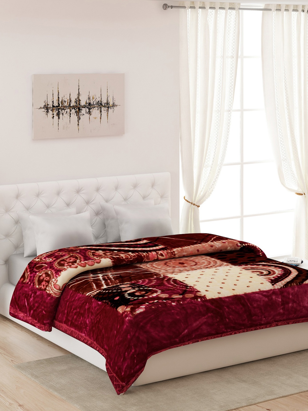 

Monte Carlo Brown & Cream-Coloured Floral Heavy Winter Double Bed Blanket