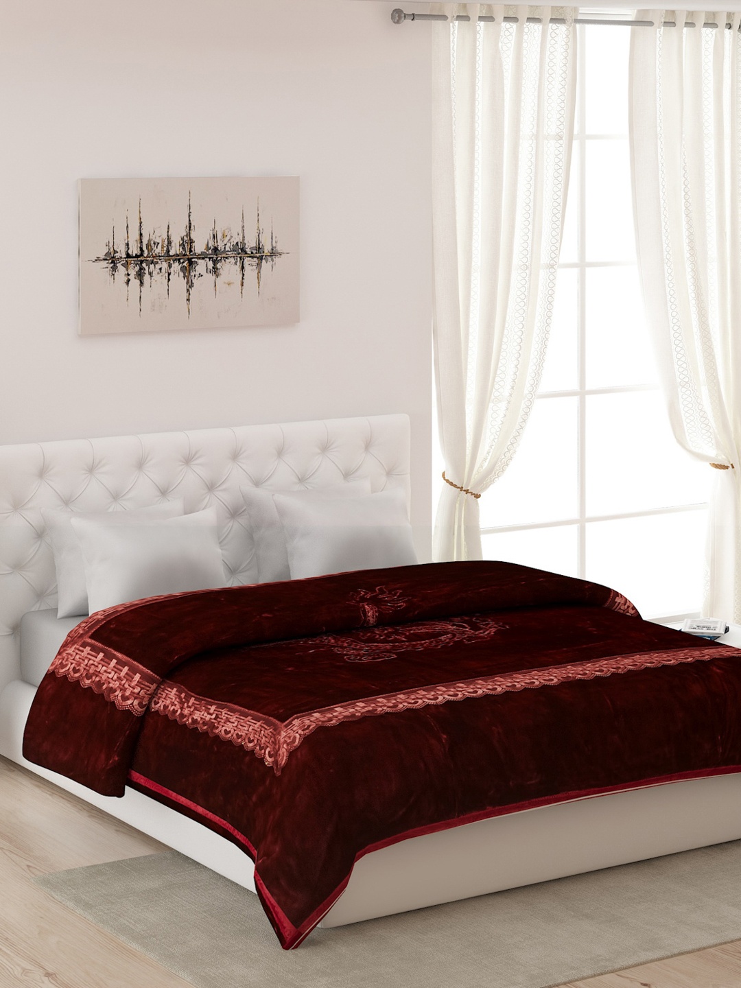 

Monte Carlo Coffee Brown Floral Heavy Winter Double Bed Blanket