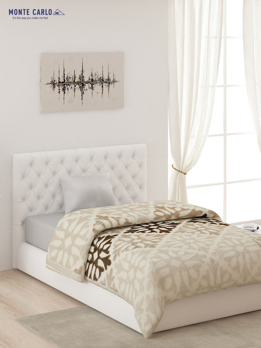 

Monte Carlo Cream-Coloured & Brown Ethnic Motifs AC Room 600 GSM Single Bed Blanket