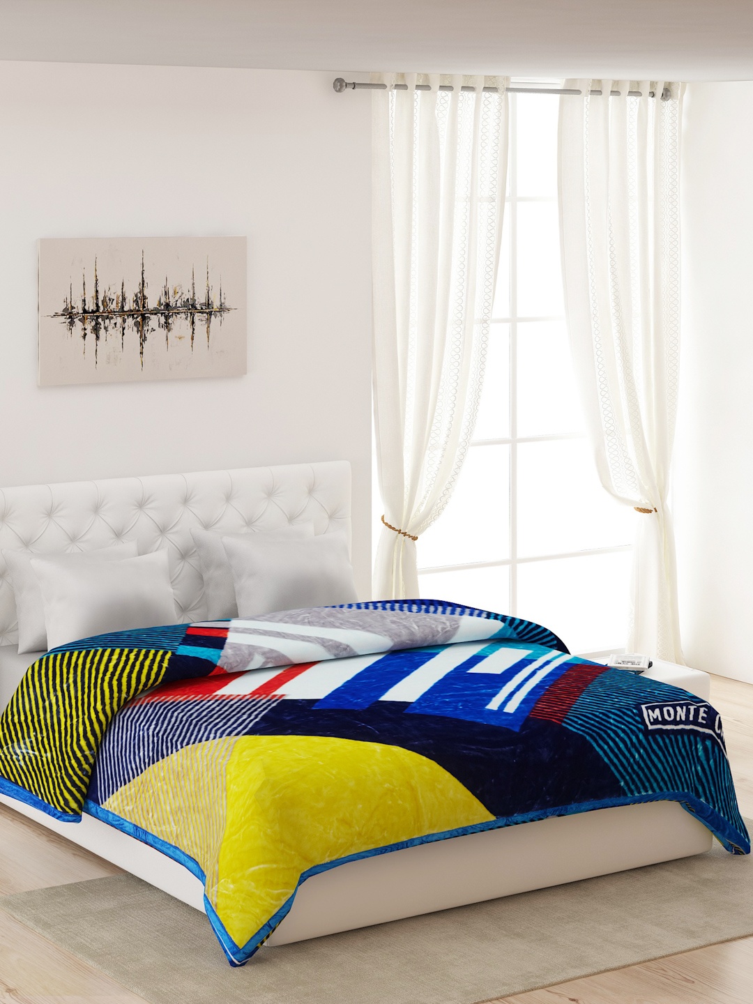 

Monte Carlo Yellow & Blue Geometric Heavy Winter Double Bed Blanket