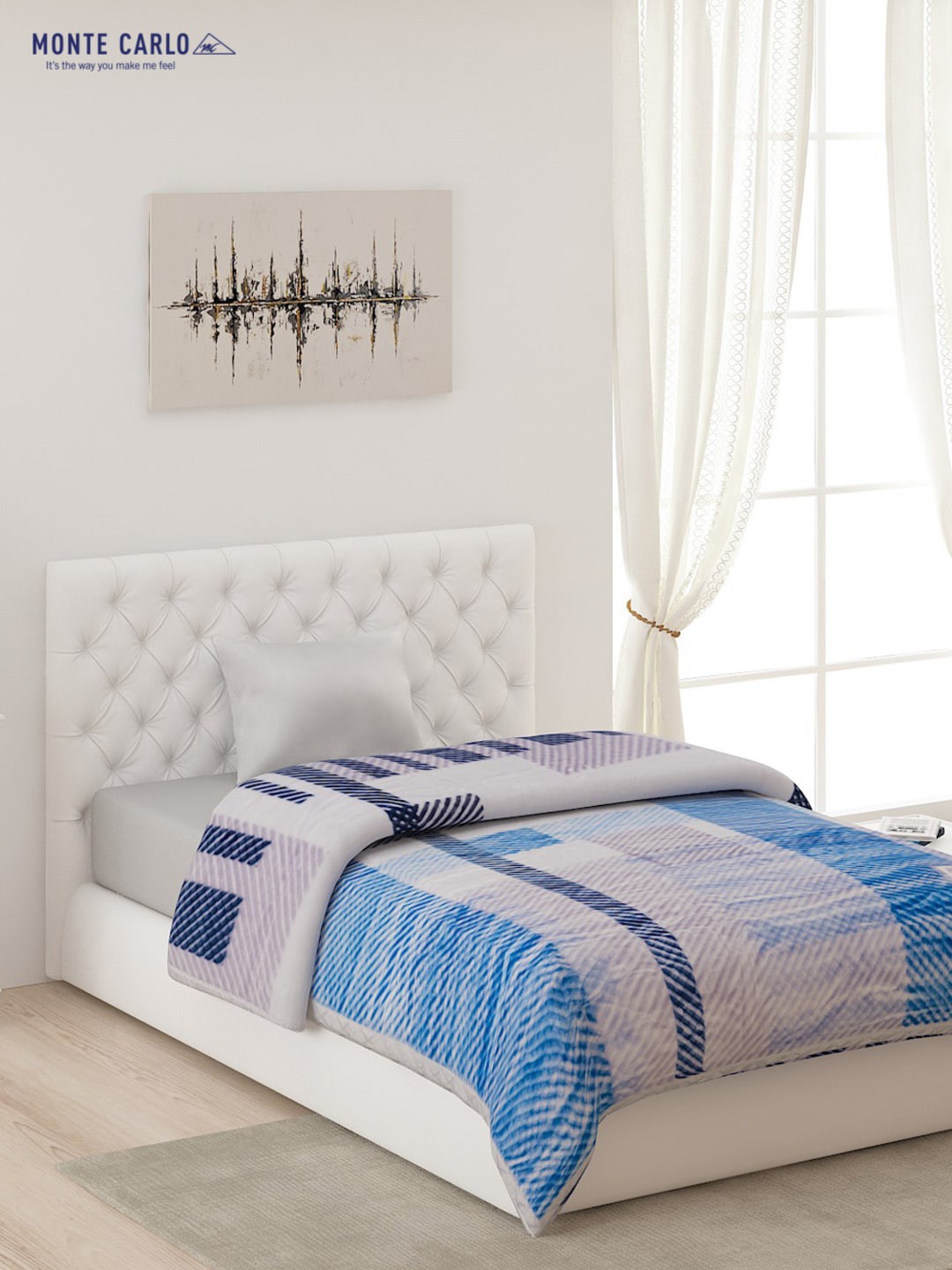 

Monte Carlo Blue & White Striped AC Room 600 GSM Single Bed Blanket