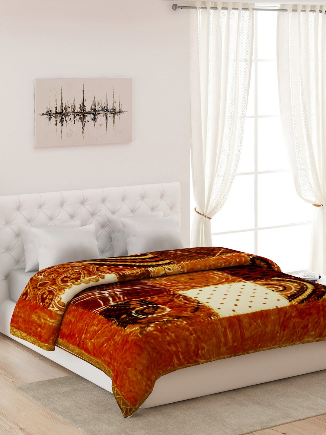 

Monte Carlo Tan & White Ethnic Motifs Heavy Winter Double Bed Blanket