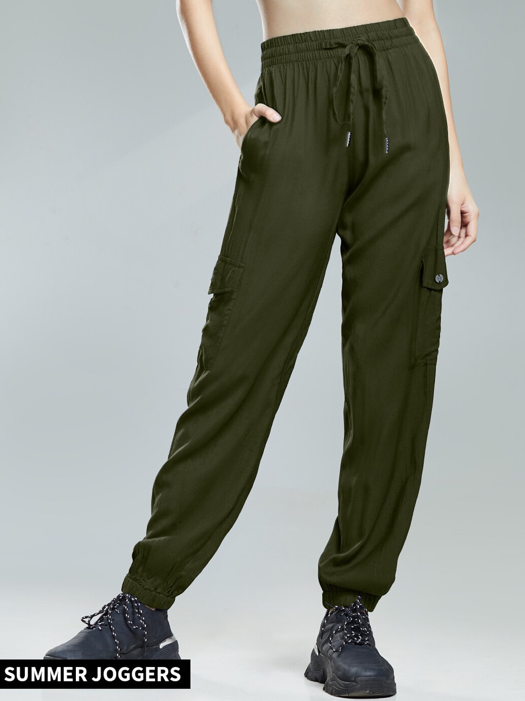 

The Souled Store Women Regular-Fit Cargo Joggers, Olive