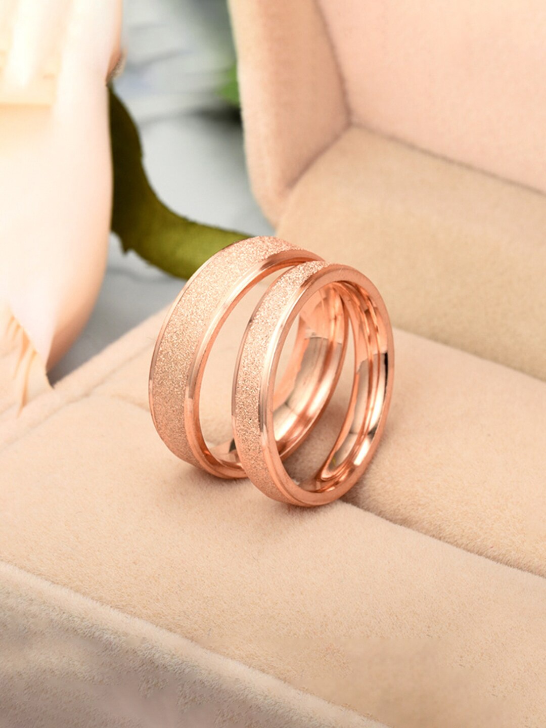 

Yellow Chimes Set of 2 Rose Gold Plated Stainless Steel Couple Rings, Silver