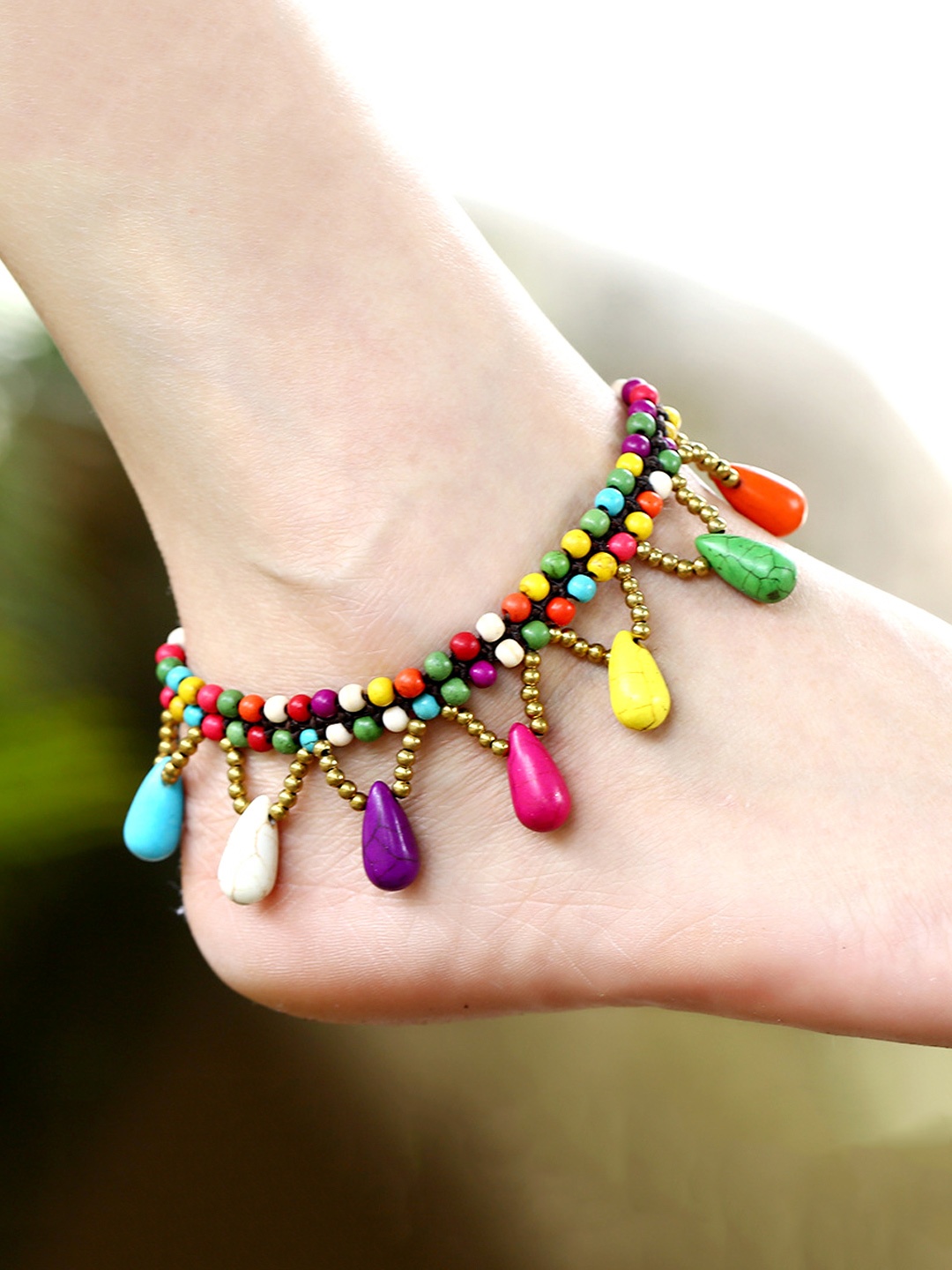 

Yellow Chimes Multi-Colored Beaded Bohemian Anklet