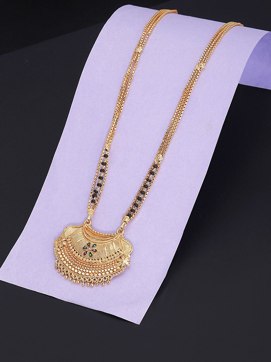 

Yellow Chimes Gold-Plated Black Maharashtrian Beaded Long Chain Mangalsutra
