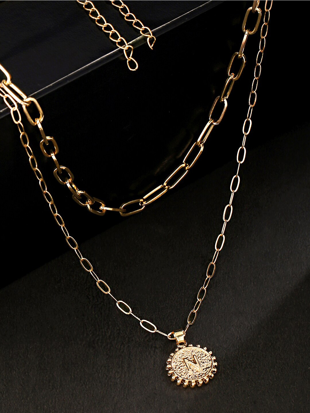 

Yellow Chimes Gold-Plated Layered Initial Letter A Link Chain Pendant Necklace