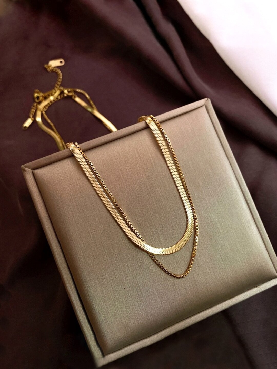 

Yellow Chimes Gold-Plated Layered Flat Curb Necklace