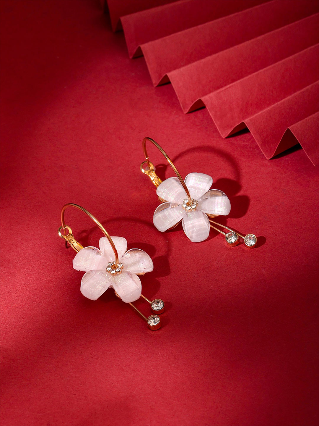 Yellow Chimes White & Gold-Toned Floral Hoop Earrings