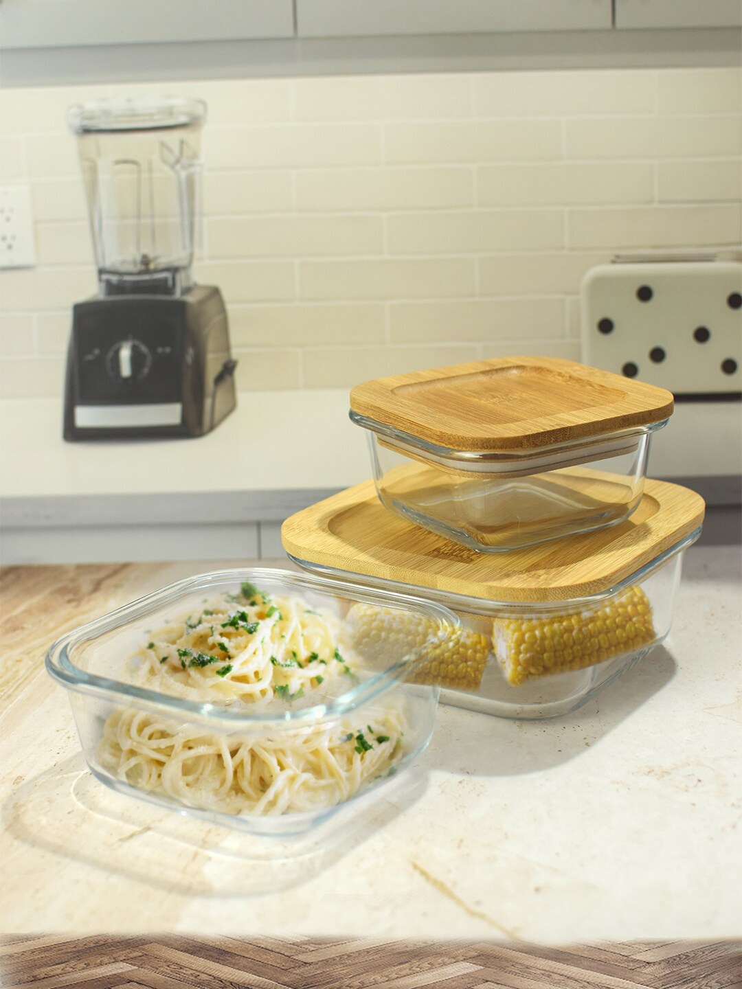 

jnsm Transparent & Brown 3 Pieces Glass Dishwasher & Microwave safe Glossy Dinner Set